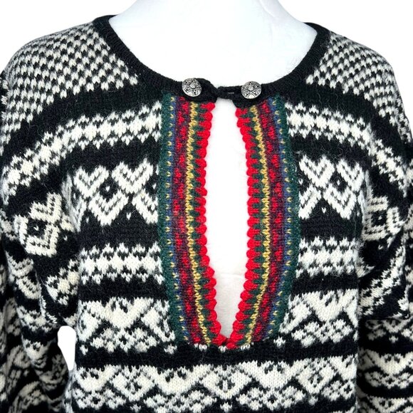 Susan Bristol Vintage Wool Sweater Fair Isle Nordic Black White Small - Picture 2 of 10